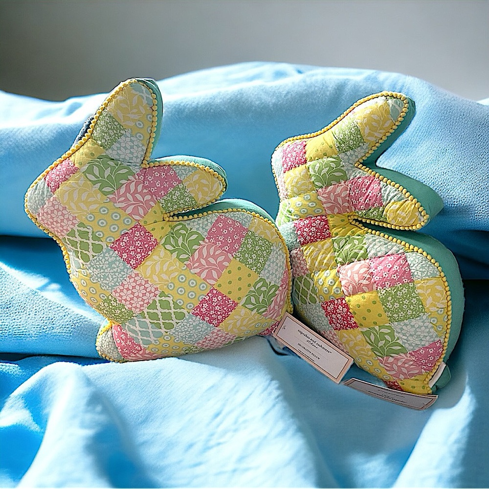 2 Cupcakes and Cashmere Quilted Bunny Decorative Throw Pillows - Set of 2